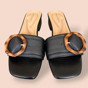 Easy Spirit Womens Gatlin Slide Sandals Black Leather Comfort Low Heel‎ Size 6.5